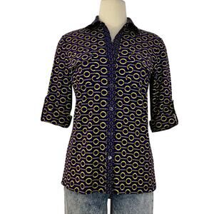 J. McLaughlin Monroe Top Button Down Short Tab Sleeve Navy Buoy Braid S NWT